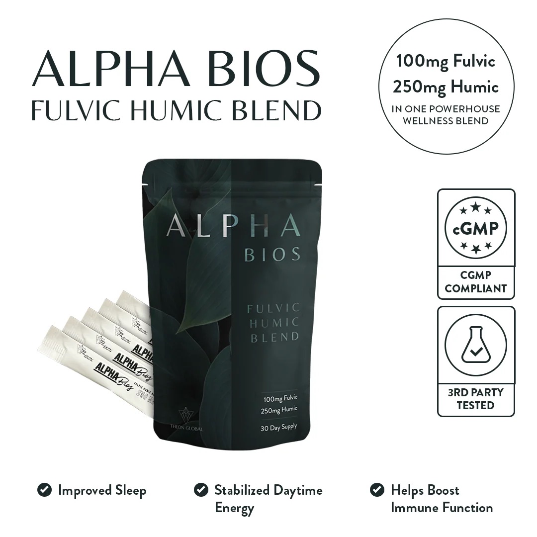 Alpha Bios fulvic and humic mineral blend pouch with stick packets