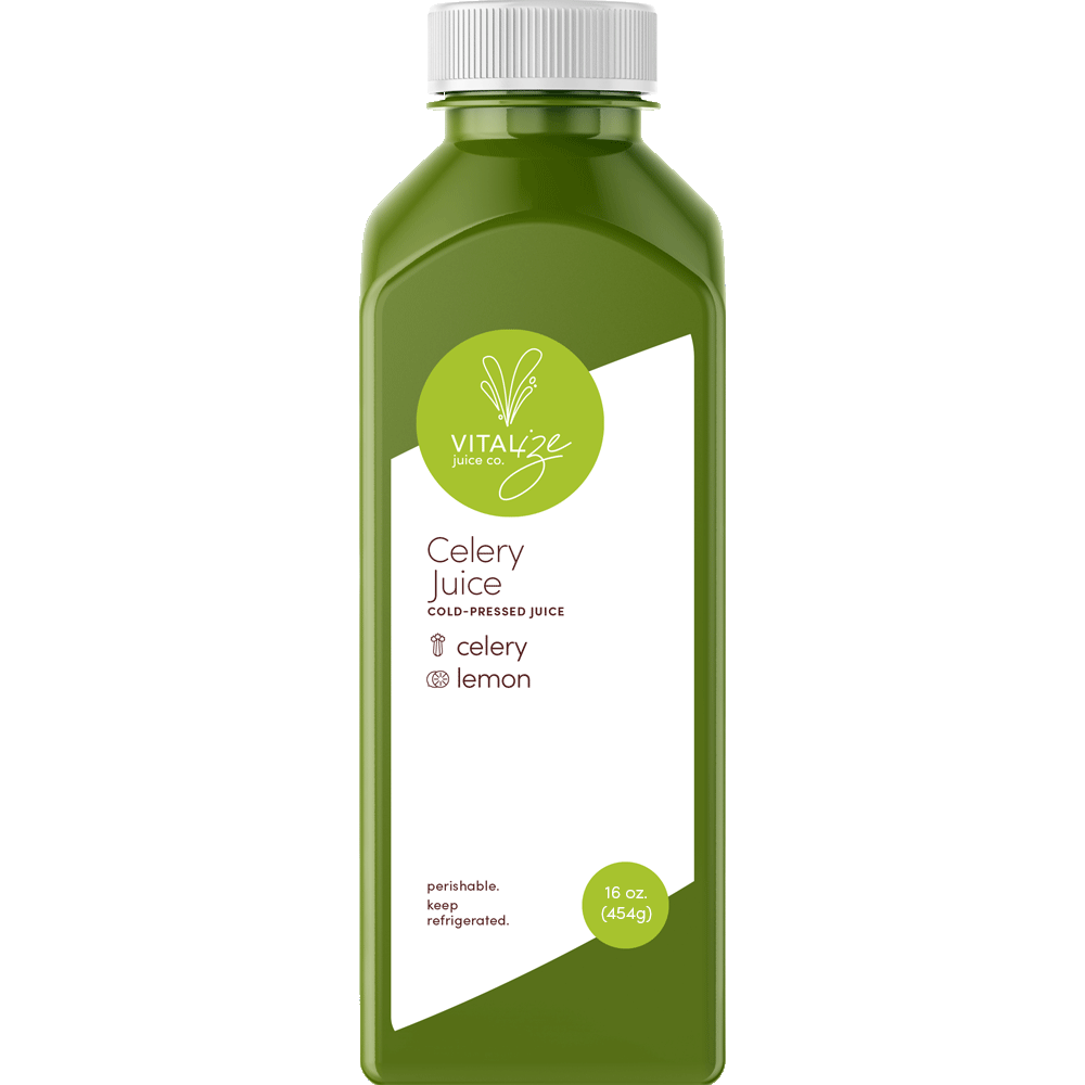 Vitalize Juice Co. cold-pressed celery juice bottle